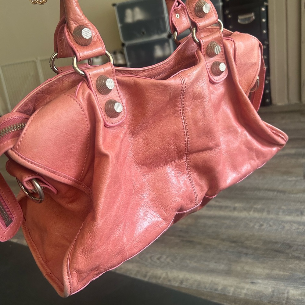 Coral Pink Leather Satchel Bag with Detachable Strap - Picture 13 of 16